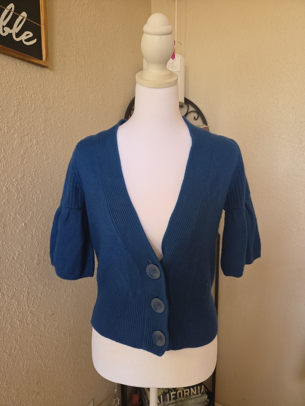 Club Monaco Teal Blue V-Neck Button Front Sweater